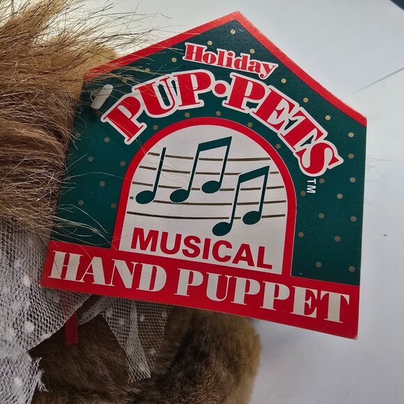 Vintage Puppy Dog Plush Puppet Christmas Stuffed Animal Pup-Pets Brown Bows READ - Picture 11 of 16